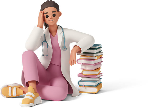 Illustration of Dr. Rosie looking at books